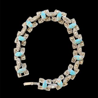 Vintage Unsigned Marcasite And Blue Turquoise Silver (tone?) Tennis Bracelet