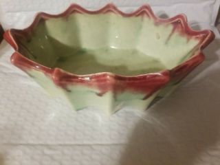 Vintage Mccoy Pottery Planter Pot Green W/ Red Brown Drip Glaze Oval Window Box
