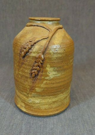 Vintage Hand Crafted Pottery Vase With Wheat Design,  1971