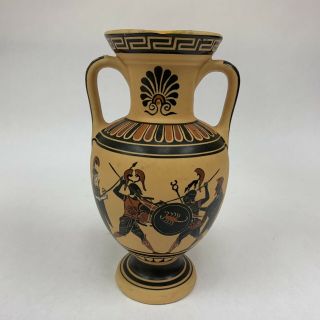Athena & Hermes Vase Pottery Greek Black - Figure Painting Handmade Signed 9 " Tall