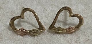 Vintage 10k Black Hills Gold Heart Earrings With 14k Posts