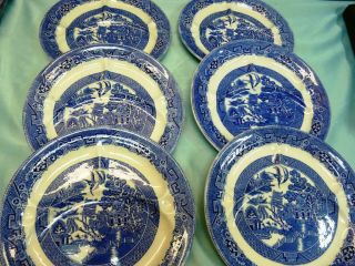 Ye Olde Willow Blue Staffordshire 10 - 3/4 " Grill Plates 6 Available Vgc