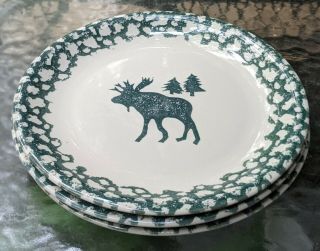 Set Of 3.  Folk Craft Moose Country By Tienshan 10 1/2” Dinner Plates.  Euc