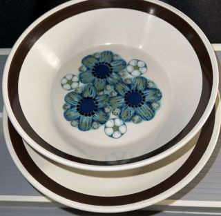 Vintage Mikasa Studio Kraft Gavan Salad Plate Cereal Bowl Aqua Blue Flower Power