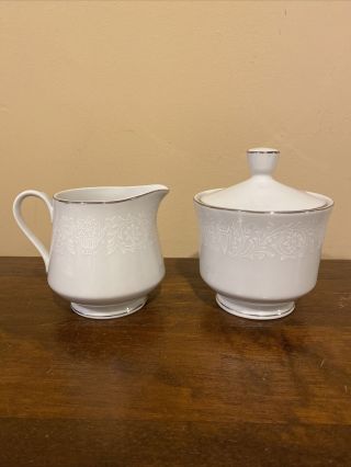 Crown Victoria Lovelace Pattern Creamer And Lidded Sugar Bowl Fine China