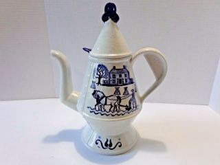 Vintage Metlox Usa Provincial Blue Poppyt Tall Coffee Tea Pot W/ Lid Horse Buggy