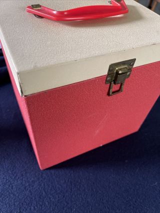 Vintage Red /cream Color Metal 45 Rpm Record Holder Carry Case Box