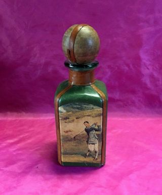 Vintage Italy Leather Wrapped Wine Bottle - Antique Golf Themed Scenes -