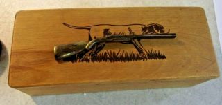 Vintage Wood Box With Brass Rifle Gun On Hunting Dog By Coronado Mfg
