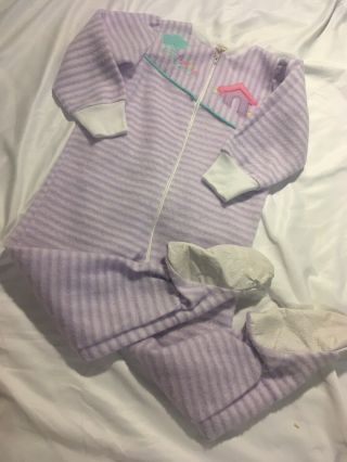 Vintage Fleece Purple Stripe Footed Blanket Sleeper Pajamas Size 5 Usa Polyester