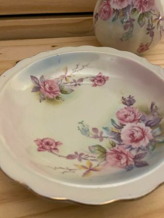Vintage Lefton China Hand Painted Flowers Pitcher & Bowl Set 6628 3
