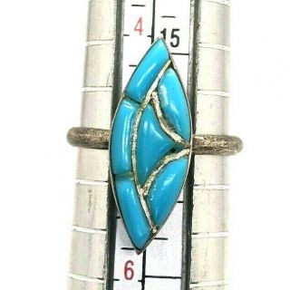Vintage Sterling Silver Turquoise Inlay Southwestern Style Ring Size 5 1105 - 10