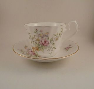 H & M Royal Sutherland Teacup & Saucer Flowers & Butterfly Bone China