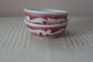 Vintage Jackson China Airbrushed Restaurant Ware Coupe Bowls Pink Maroon Scroll