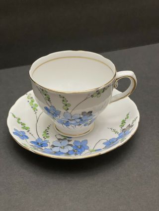 Vintage Tuscan Fine Bone China England Forget Me Not Blue Flower Tea Cup Saucer