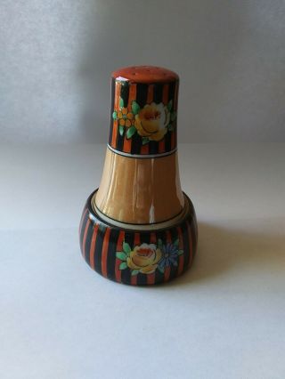 Vintage Noritake Art Deco Stripped Lustre Flower Onesy Shaker Open Salt Dish
