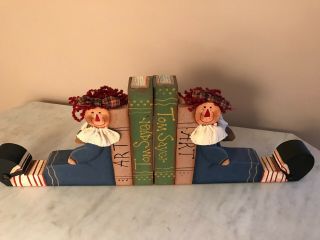 Raggedy Ann And Andy Wooden Book Ends Handmade And Hand Painted,  Vgc
