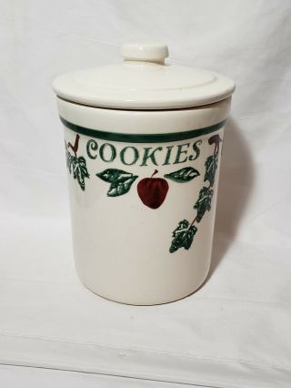 Crock Shop Santa Ana Canister Cookie Jar W/ Lid Apples And Ivy Hand Painted