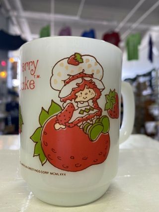 Vtg Strawberry Shortcake Anchor Hocking Ceramic Glass Coffee Mug Cup Handle B