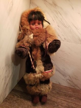 Vintage Quebec Canada Indien Art Eskimo Doll Indian Sleepy Eyes 18 " Tall