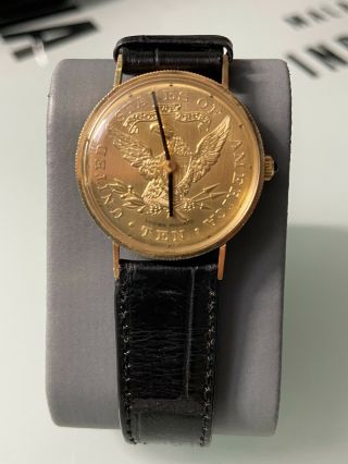Lucien Piccard 14k Gold United States $10 Coin Unique And Rare Luxury Mens Watch