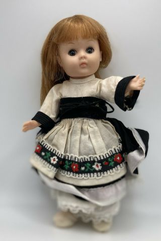 Vintage 7.  5” Vogue Ginny Doll Marked 1972 Hong Kong In Tagged Embroidered Dress