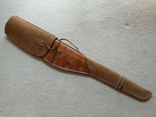 Vintage Deer Scene Brown Swede Leather Gun Rifle Hunting Case 49” Length