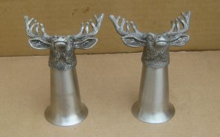 2 Vintage Jagermeister Pewter Metal Buck Stag Deer Head Shot Glasses