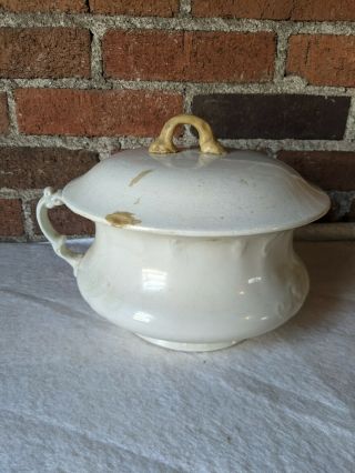White Antique Homer Laughlin Chamber Pot And Lid