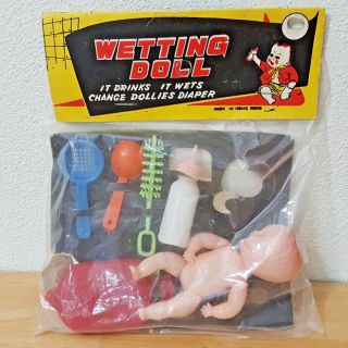 Vintage Wetting 4 " Doll With Baby Bottle And More Hong Kong Nos
