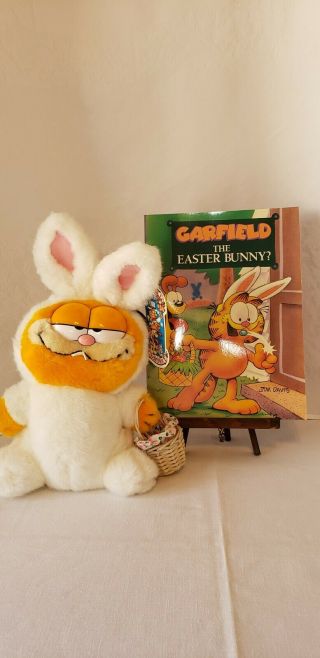 Vintage Garfield Easter Bunny Plush & 1989 Easter Book