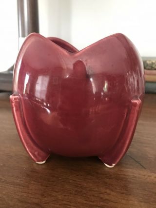 Vintage Nelson Mccoy Pottery Maroon Red Tulip Ball Flower Planter Vase 1940 