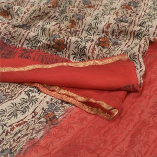 Sanskriti Vintage Cream Sarees Pure Chiffon Silk Fabric Craft Printed Sari