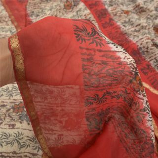 Sanskriti Vintage Cream Sarees Pure Chiffon Silk Fabric Craft Printed Sari 3