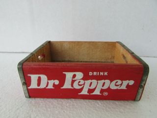 Vintage Minature Dr.  Pepper Mini Bottle Wooden Crate Metal Banded Ends Rustic
