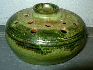 Vintage Studio Art Pottery Flower Frog Vase Arranger 17 Holes - Shades Of Green