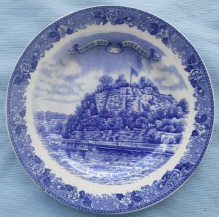 Vintage Old English Staffordshire Blue Souvenir Plate Starved Rock State Park Il