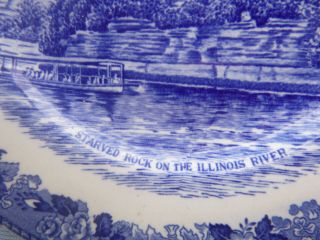 vintage Old English Staffordshire blue souvenir Plate Starved Rock State Park IL 2