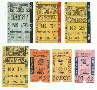 Vintage 1971 Pari - Mutual Tickets From Balmoral Park Harness Horse Racing