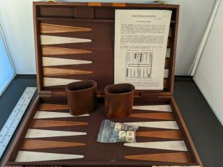 Vintage Backgammon Board Game Set Faux Leather Case Brown