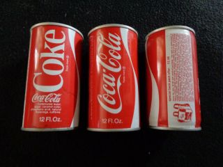 3 - Vtg 1970s Bright Red Coca Cola Coke Steel Two - Piece 12oz Soda Can - Olympic Ad.