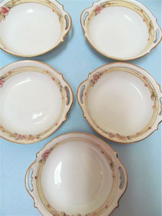 Vintage Hand - Painted Moriage Nippon (5) Berry Bowls Yellow & Pink Roses