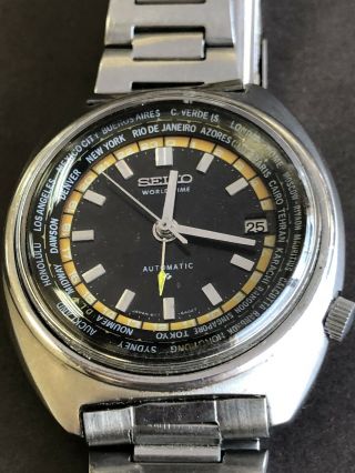 Rare Seiko 6117 - 6400 World Time Automatic Black Dial Date Ss 41 Mm 17 Jewels R1
