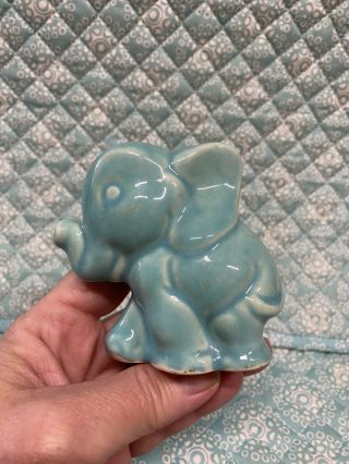 Vintage Shawnee Pottery Miniature Turquoise Elephant