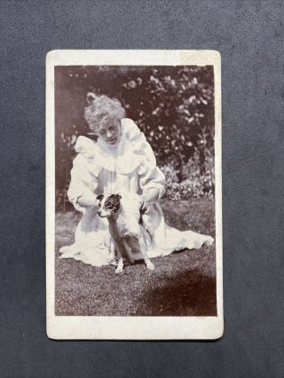 Victorian Carte De Visite Cdv: Lady With Dog Jack Russel Outside