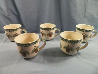 Set Of 5 Folk Craft Tienshan Pine Cone Mugs