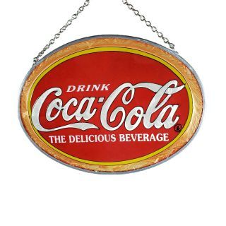Vintage 7 " Coca Cola Stained Glass Suncatcher Wall Hanging Sun Catcher Sign