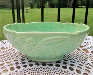 Vintage Mccoy Pottery Leaves And Berries Oval Planter 409 Usa Light Aqua Green