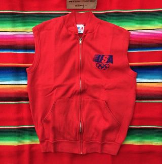 Vtg Levis 1984 Los Angeles Usa Olympics Red Zip Sleeveless Sweatshirt Adult S M