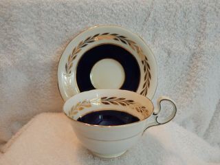 Charming Vintage Aynsley Cobalt Blue & Gold Leaf Bone China Tea Cup & Saucer